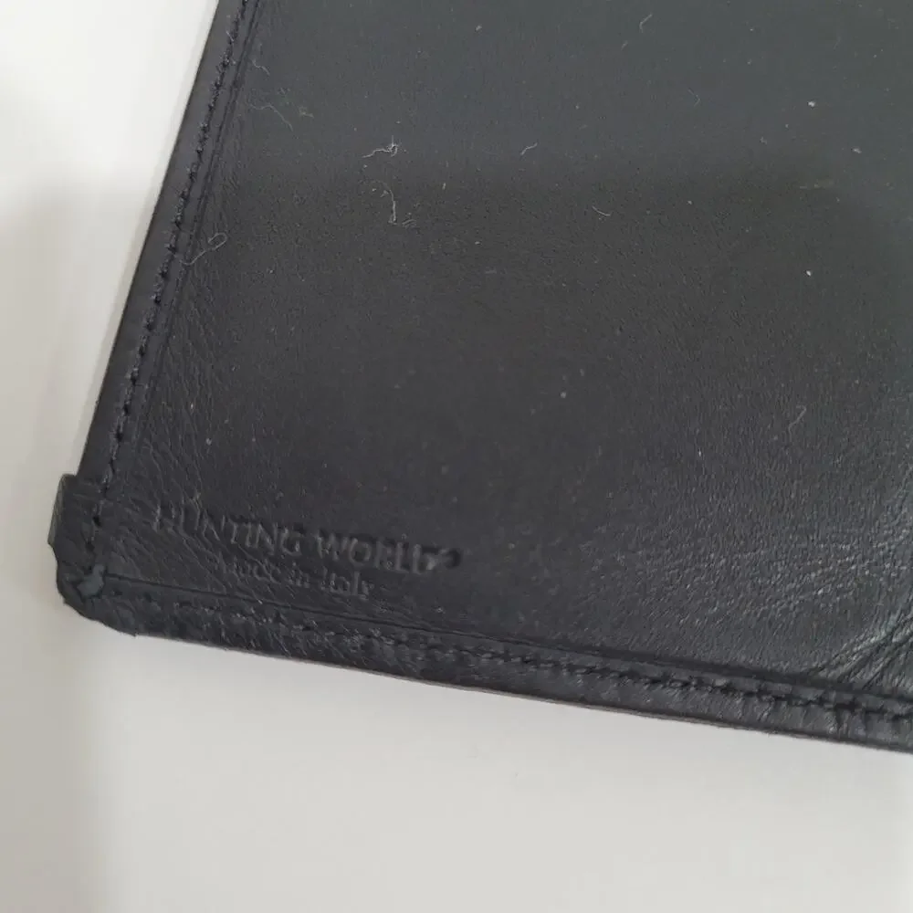 Hunting World Black Wallet Long Checkbook Card Holder Leather Bifold‎ Italian